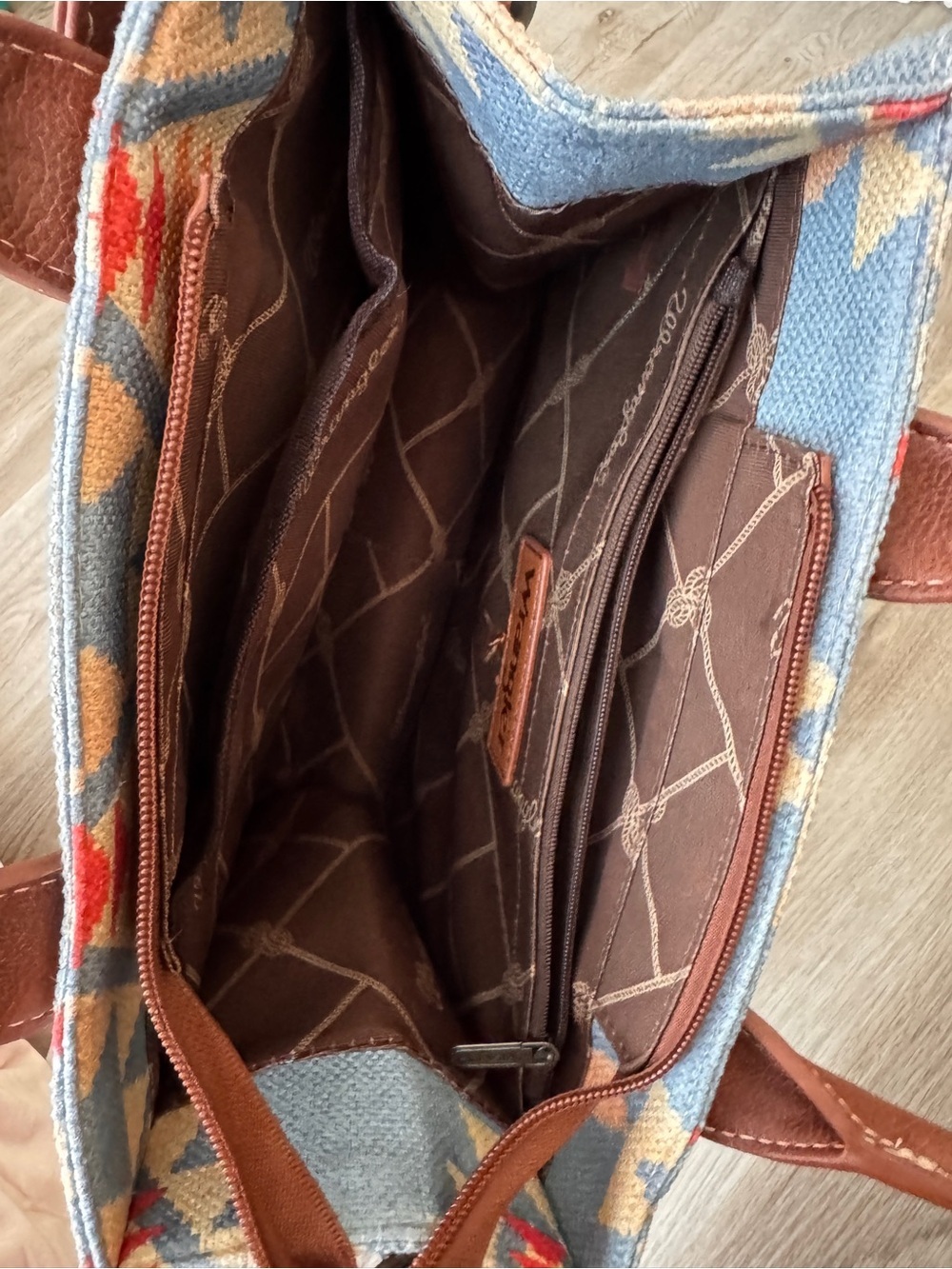Wrangler Aztec Blue Western Tote Bag Crossbody Purse - Picture 6 of 7